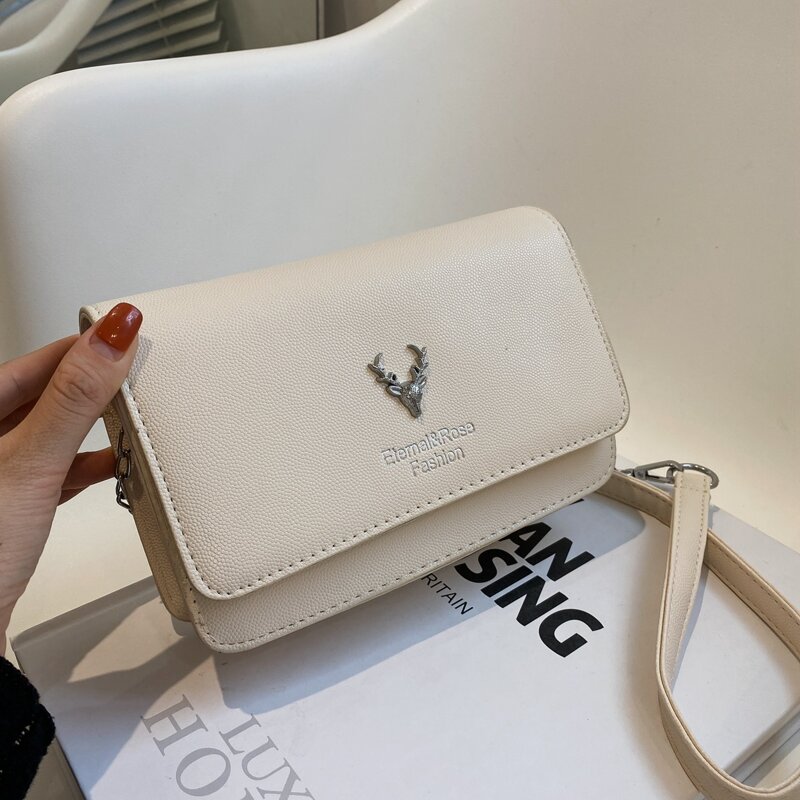 

Metal Decor Flap Crossbody Bag, Beige