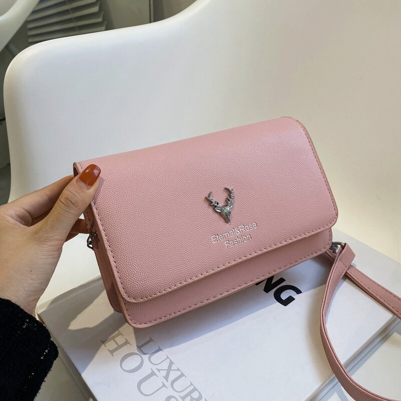 

Metal Decor Flap Crossbody Bag, Pink