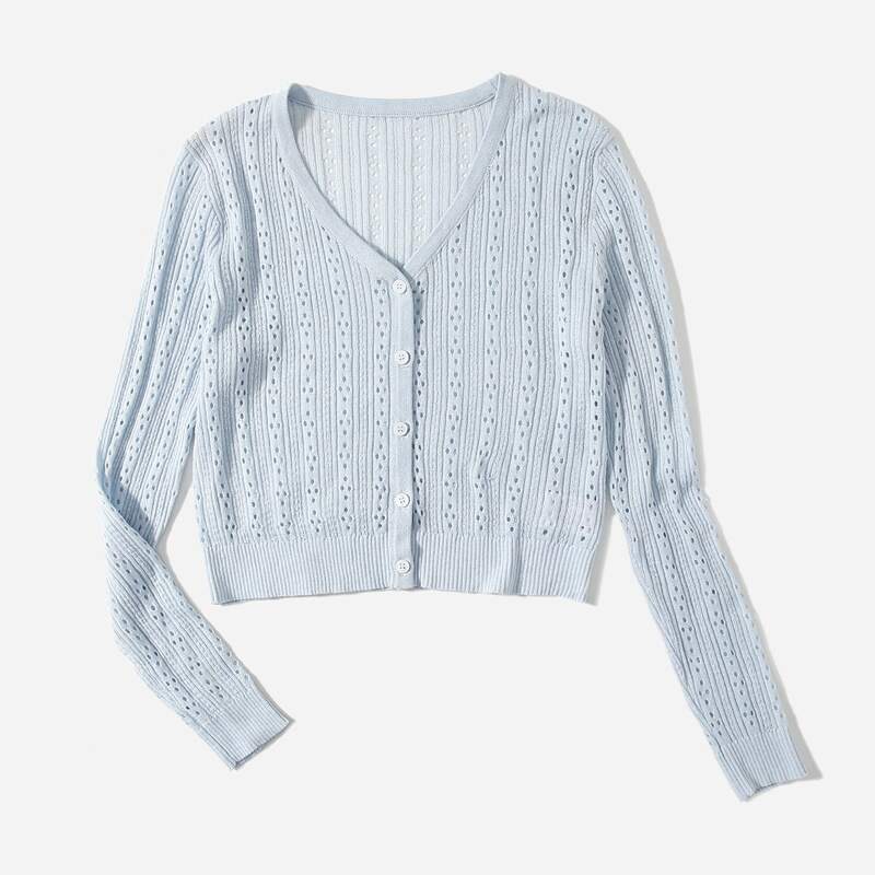 

Pointelle Knit Button Front Cardigan, Baby blue