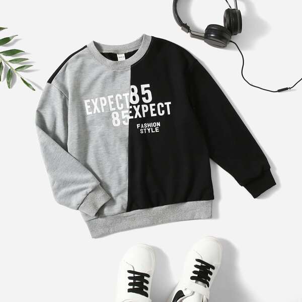 

Boys Letter Graphic Two Tone Sweatshirt, Multicolor