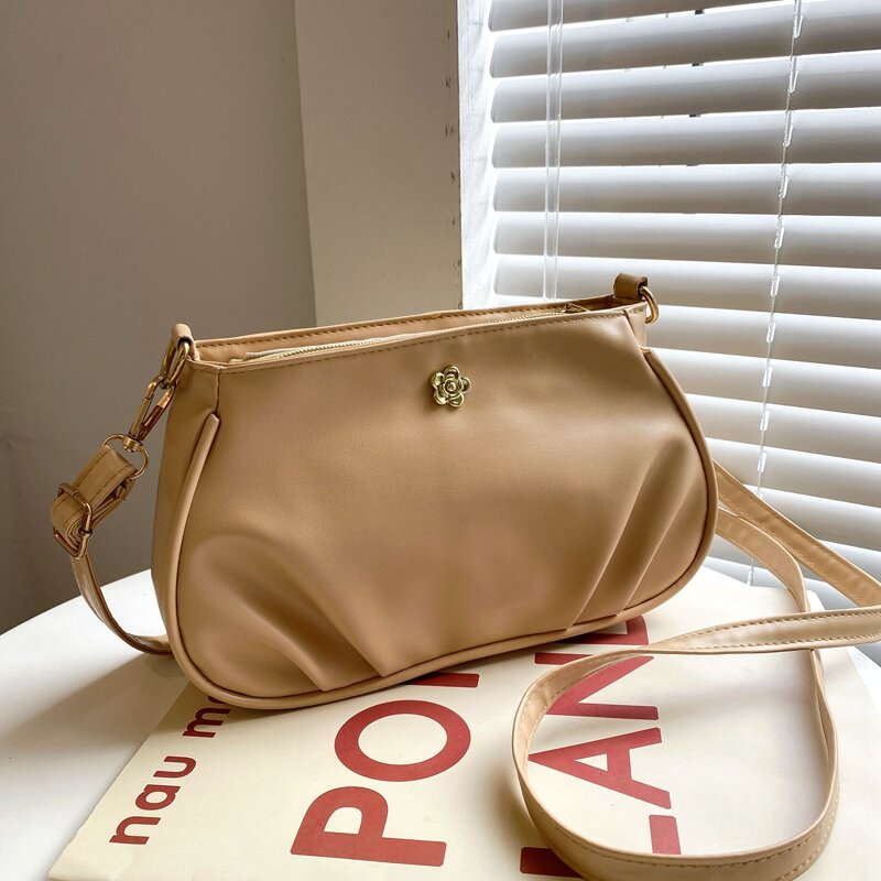 

Metal Floral Decor Crossbody Bag, Camel