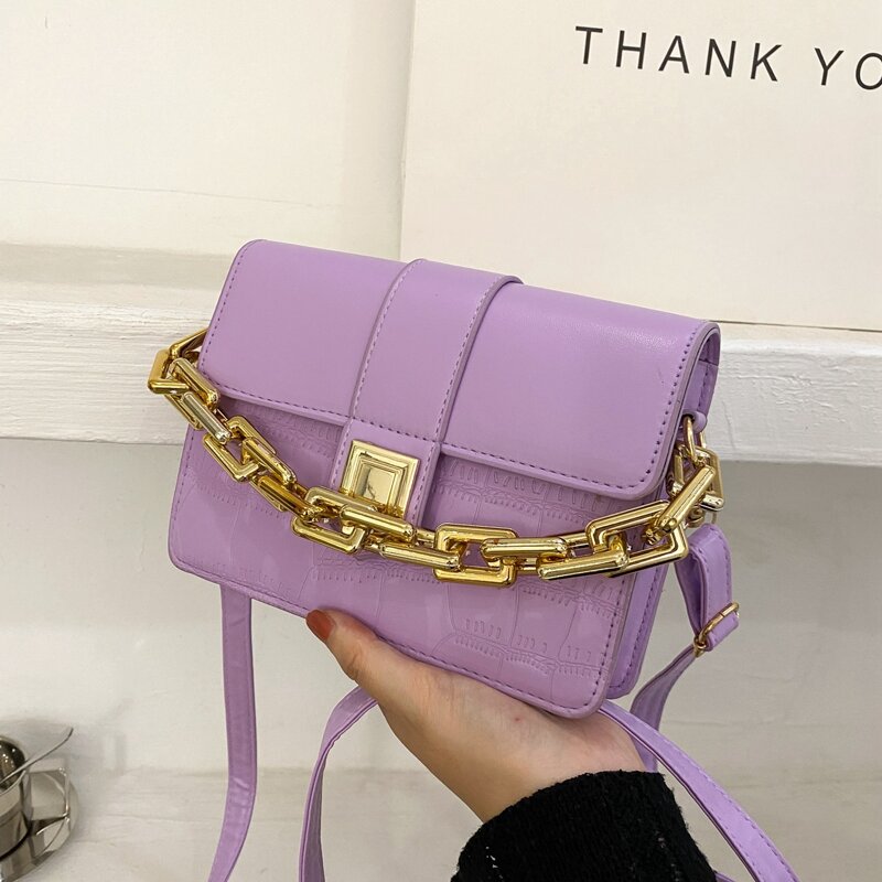 

Croc Embossed Flap Satchel Bag, Purple