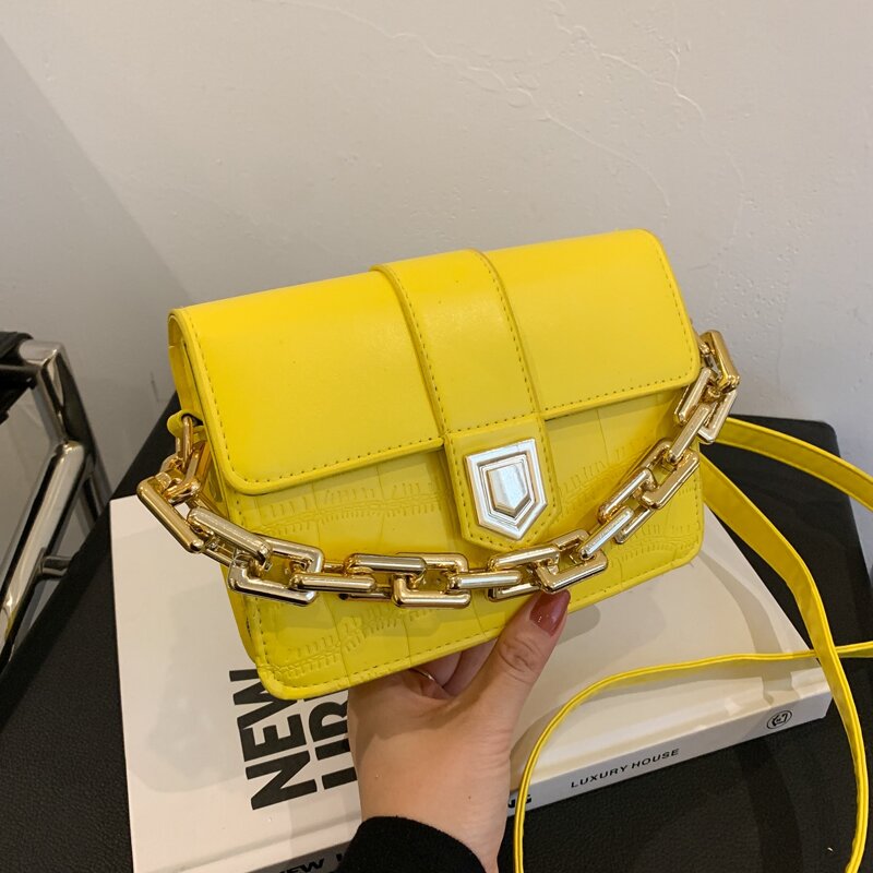 

Croc Embossed Flap Satchel Bag, Yellow
