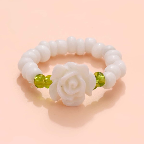 

Flower Decor Beaded Ring, White