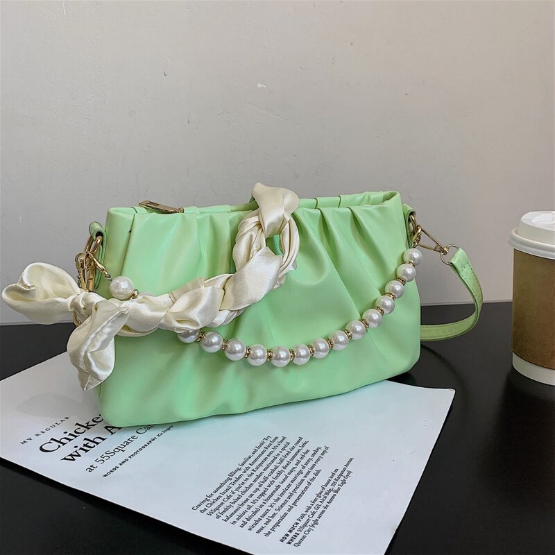 

Twilly Scarf Decor Ruched Bag, Green
