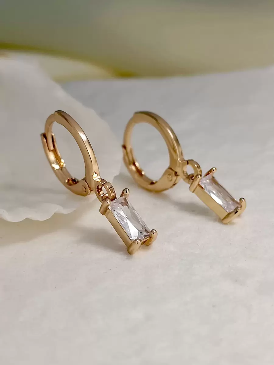 Geometric Drop Earrings - Yellow Gold - View 1