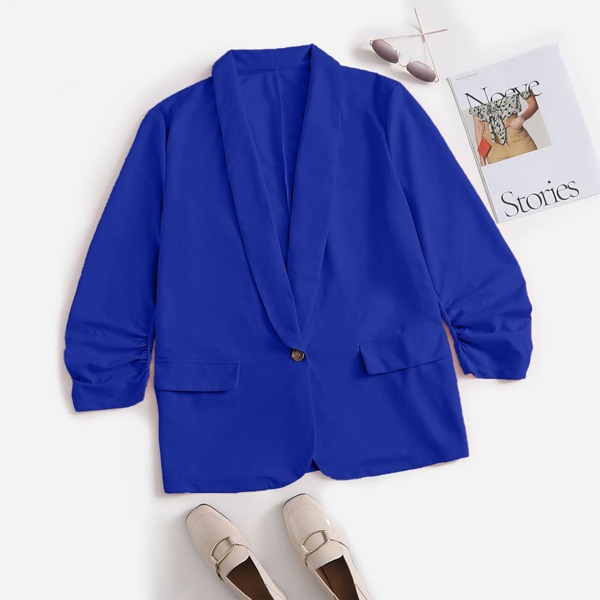 

Plus Shawl Collar Solid Blazer, Royal blue
