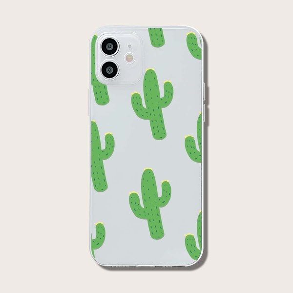 

Cartoon Cactus Clear Phone Case, Multicolor