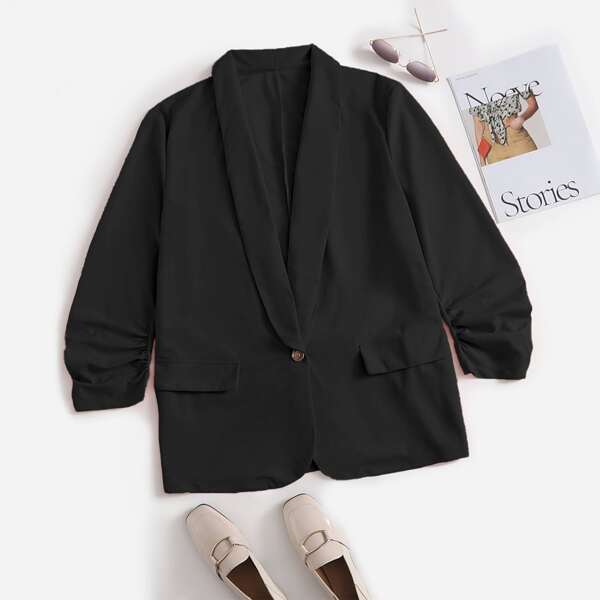 

Plus Shawl Collar Solid Blazer, Black