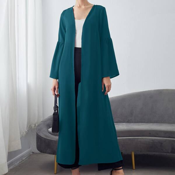 

Solid Flounce Sleeve Abaya, Teal blue