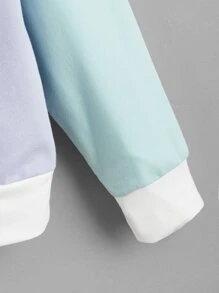 Plus Size Färgblockströja med Känguruficka och Dragsko - Multifärgad - Visa 3