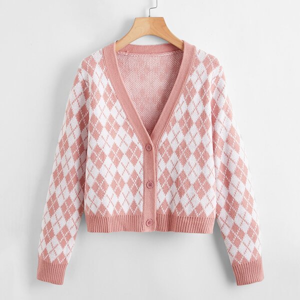 

Argyle Pattern Cardigan, Baby pink