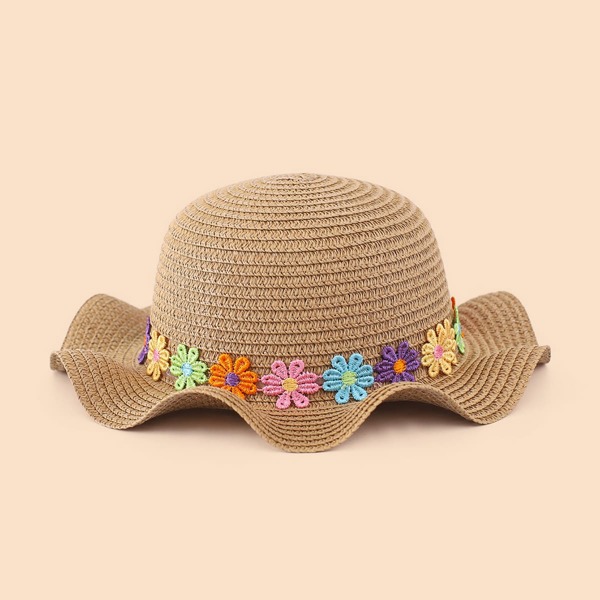 

Flower Decor Straw Hat, Camel