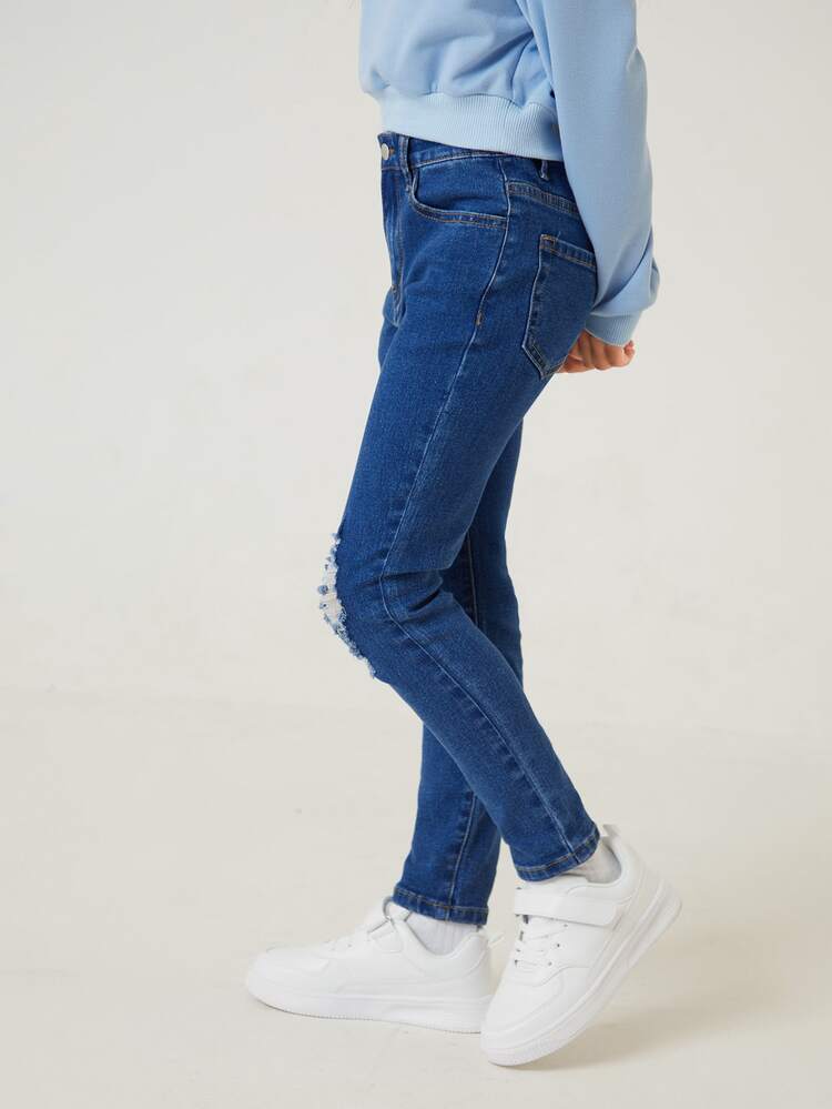 SHEIN Girls Ripped Mom Jeans - Medium Wash - View 5