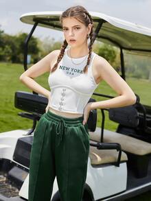 SHEIN Unity Hook And Eye Front Letter Graphic Tank Top - White - View 6