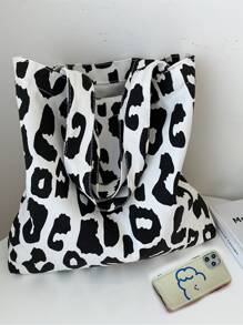 Bolso de tela grande con estampado integral, apropiado para uso diario de las mujeres - Blanco y Negro - Ver 1