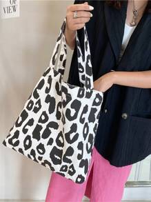 Bolso de tela grande con estampado integral, apropiado para uso diario de las mujeres - Blanco y Negro - Ver 2