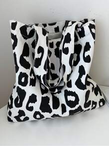 Bolso de tela grande con estampado integral, apropiado para uso diario de las mujeres - Blanco y Negro - Ver 4