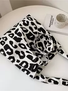 Bolso de tela grande con estampado integral, apropiado para uso diario de las mujeres - Blanco y Negro - Ver 5