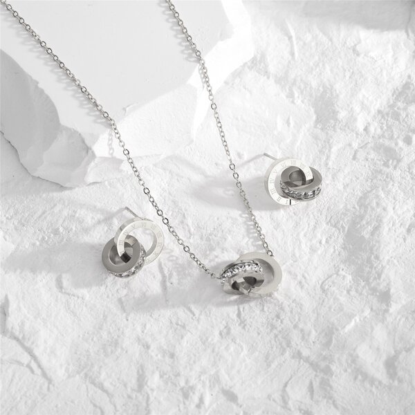 

3pcs Rhinestone Decor Jewelry Set, Silver