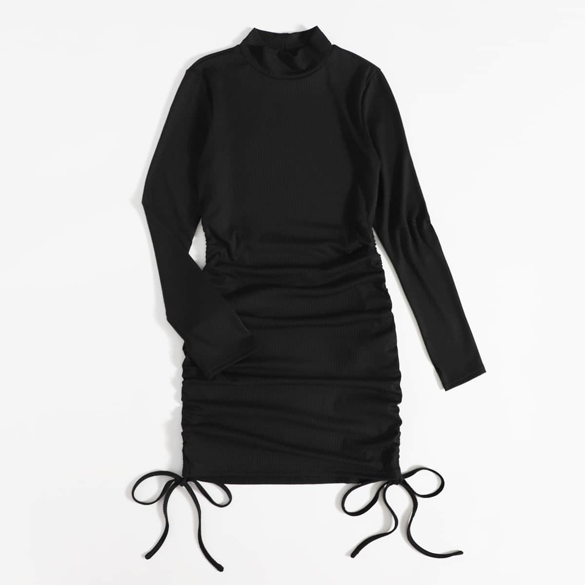 

Solid Drawstring Bodycon Dress, Black