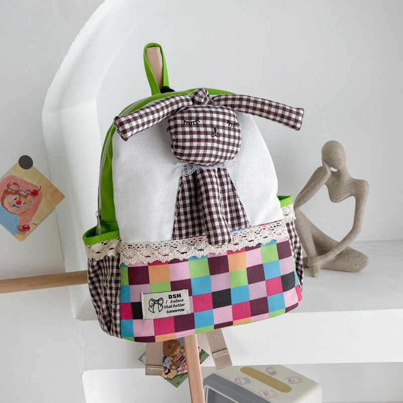 

Cartoon Decor Plaid Pattern Backpack, Multicolor