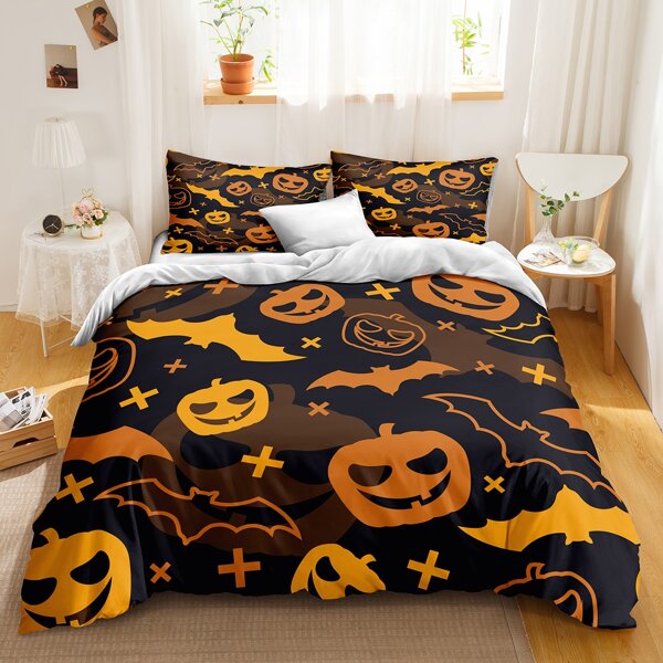 

Halloween Pattern Duvet Cover Set Without Filler, Multicolor