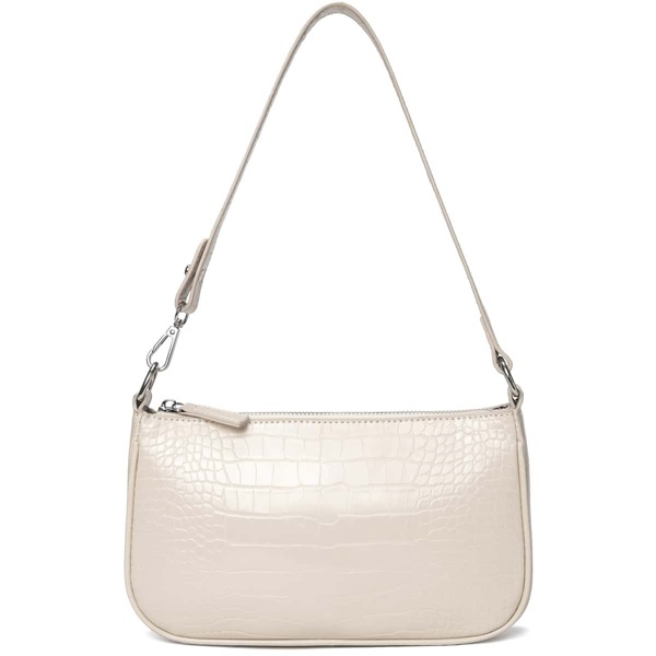 

Minimalist Croc Embossed Baguette Bag, Beige