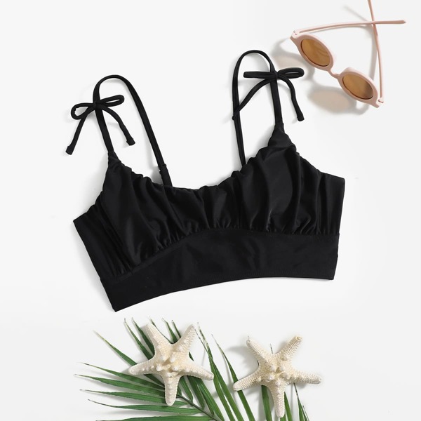 

Girls Ruched Bust Tie Shoulder Bikini Top, Black