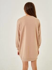 SHEIN Girls Drop Shoulder Sweatshirt Dress - Apricot - View 2