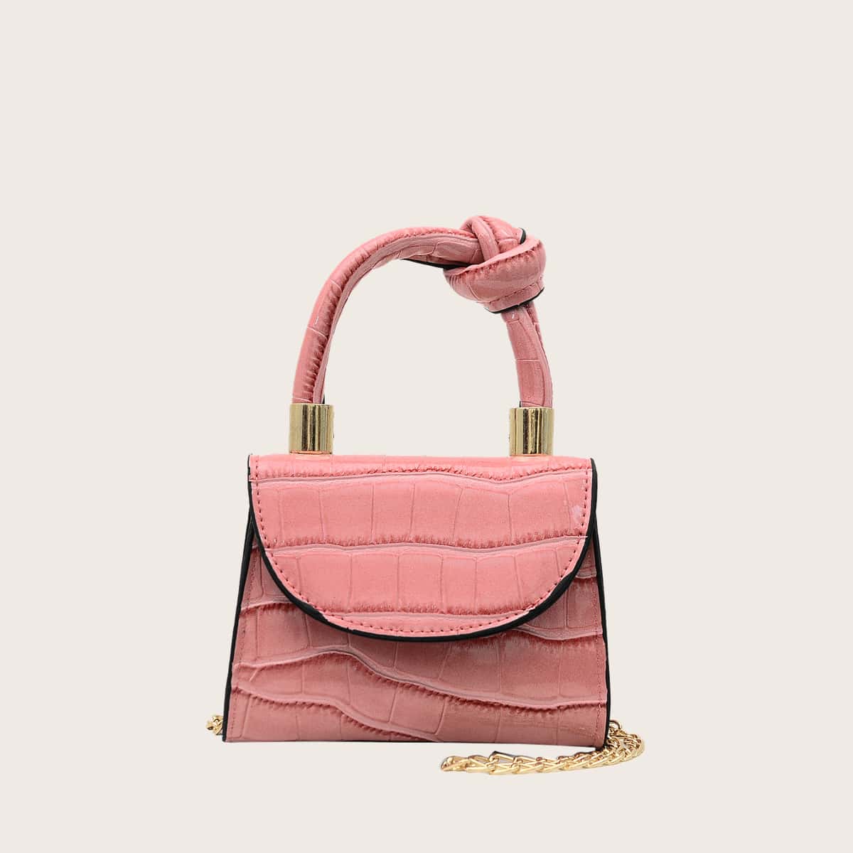 

Mini Croc Embossed Satchel Bag, Pink