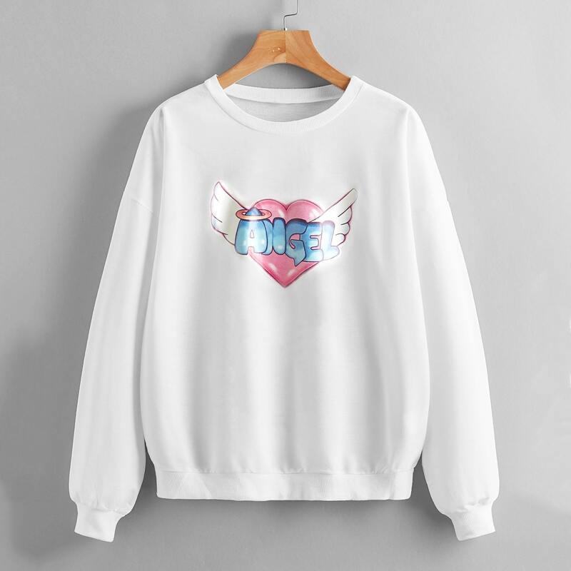 

Letter & Heart Print Pullover, White