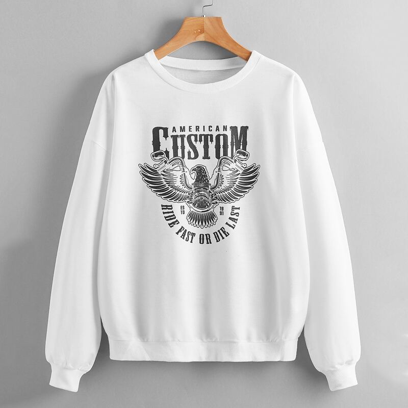 

Letter & Eagle Print Pullover, White