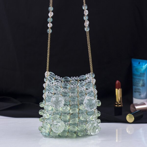 

Beaded Design Crossbody Bag, Green