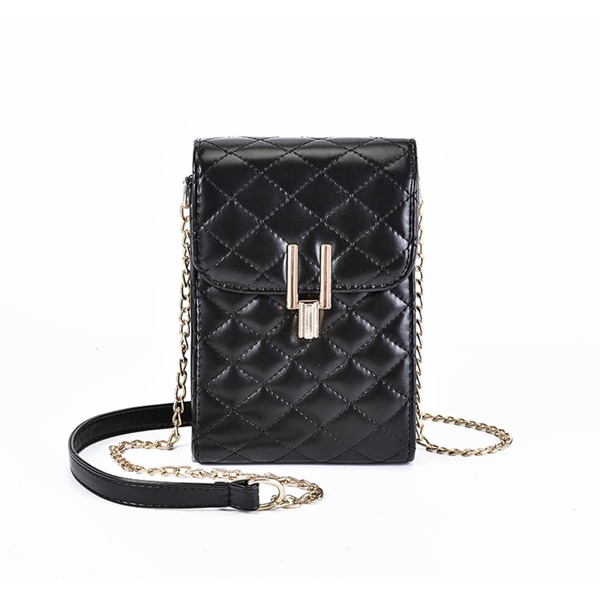 

Quilted Geometric Pattern Chain Crossbody Bag, Black