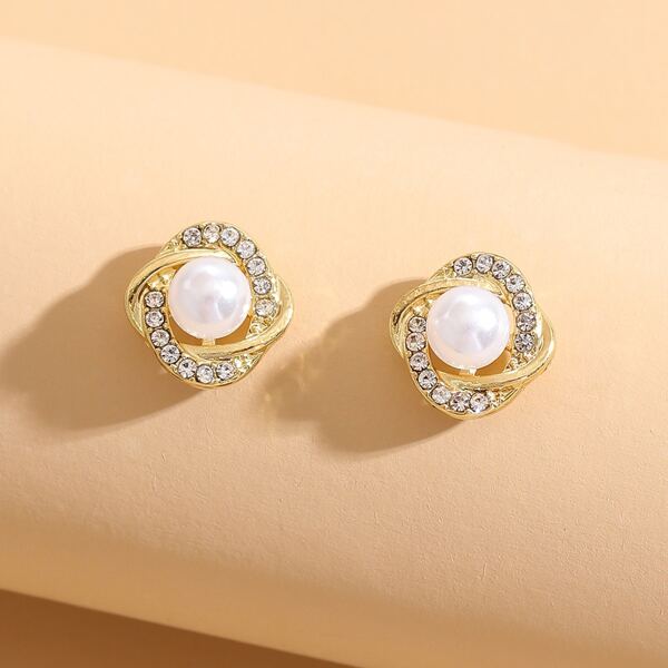 

Faux Pearl Stud Earrings, Gold
