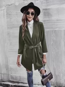 Solid Shawl Neck Coat - Army Green - View 1