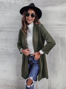 Solid Shawl Neck Coat - Army Green - View 5