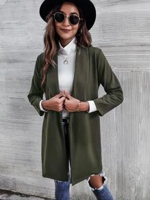 Solid Shawl Neck Coat - Army Green - View 6