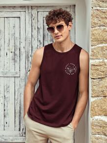 Manfinity RebelGame Men Cotton Letter Graphic Tank Top - Maroon - View 1