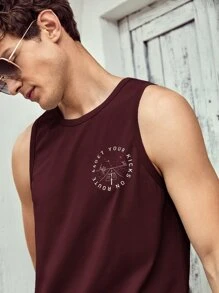 Manfinity RebelGame Men Cotton Letter Graphic Tank Top - Maroon - View 6