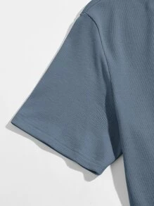 Manfinity VCAY Hombres Top con diseño de parche tejido de canalé - Neblina azul - Ver 3