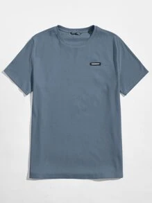 Manfinity VCAY Hombres Top con diseño de parche tejido de canalé - Neblina azul - Ver 5