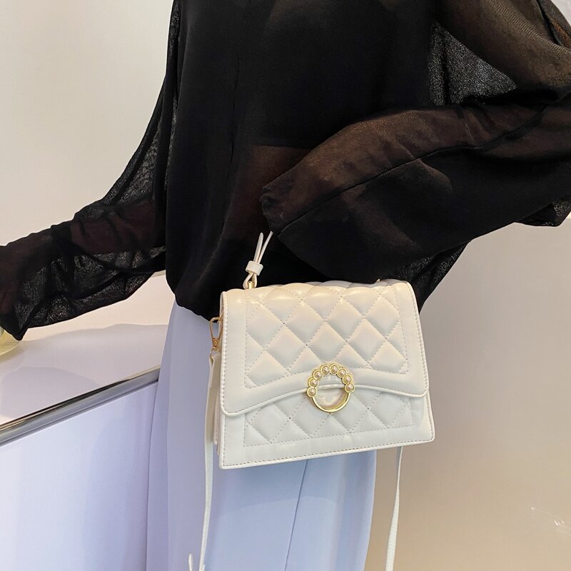 

Quilted Flap Satchel Bag, White