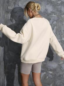 SHEIN Unity Slogan Graphic Drop Shoulder Sweatshirt - Beige - View 2