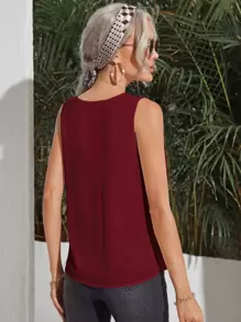 SHEIN Clasi Áo sơ mi màu trơn Giải trí - Màu Đỏ Sâu - Xem 2