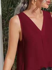 SHEIN Clasi Áo sơ mi màu trơn Giải trí - Màu Đỏ Sâu - Xem 5