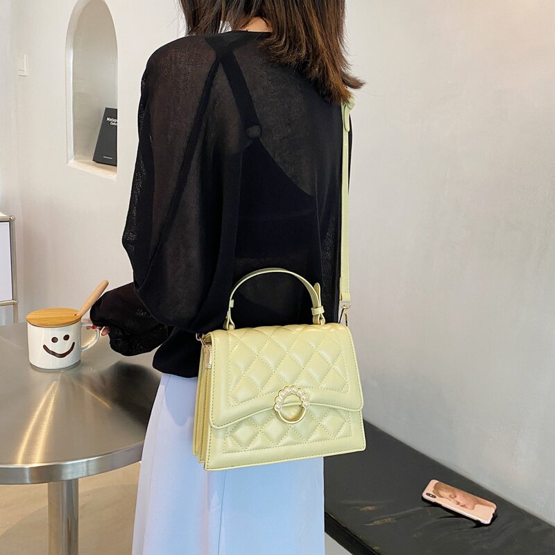 

Faux Pearls Decor Satchel Bag, Yellow