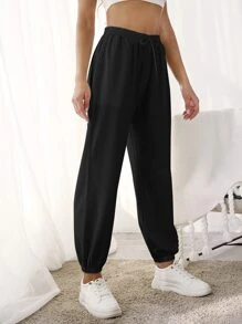 Quần Thể thao Nữ Dây kéo Túi màu trơn - màu đen - Xem 3