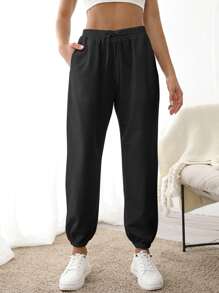 Quần Thể thao Nữ Dây kéo Túi màu trơn - màu đen - Xem 4